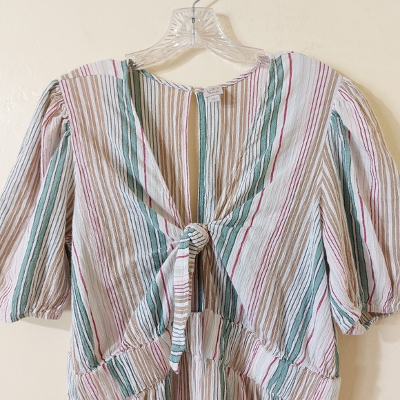 Loft Beach White Colorful Striped Open Tie Front Short Sleeve Casual Jumpsuit - Picture 4 of 12